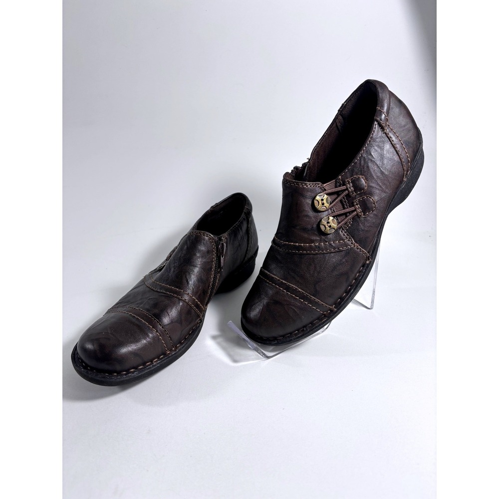 Clarks Collection Womens Brown Leather Side Zip Loafers 26102106 Size 8.5M